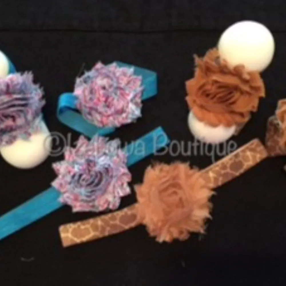 Brown Giraffe Shabby Flower Barefoot Sandal & Headband  Handmade 5SET128 NWT